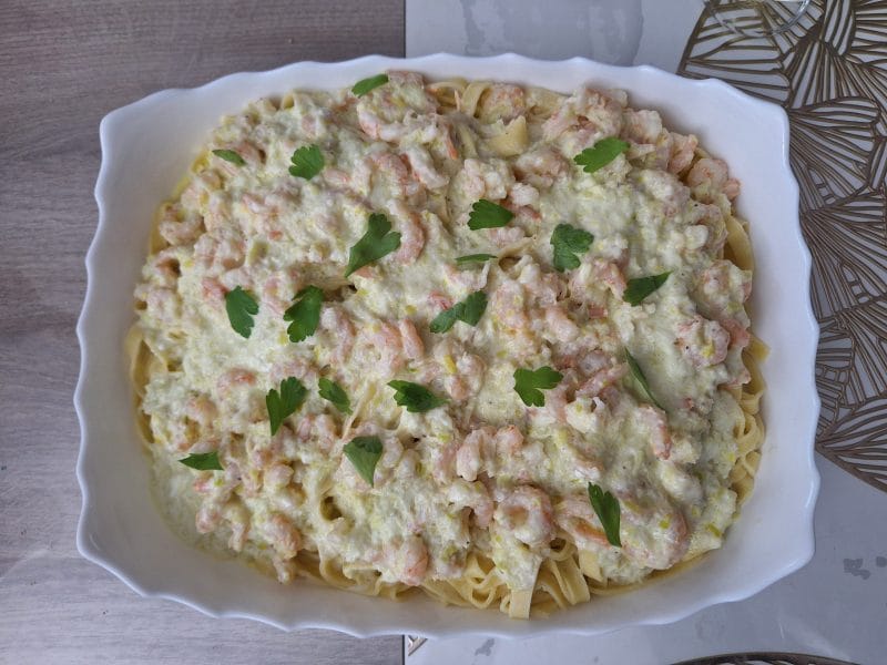 Cliquez pour zoomer ! Linguine aux poireaux et aux crevettes Thermomix par Enolamelie