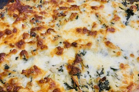 Cliquez pour zoomer ! Gratin de pâtes aux épinards et artichauts Thermomix par Sylvie