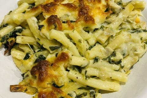 Cliquez pour zoomer ! Gratin de pâtes aux épinards et artichauts Thermomix par Sylvie
