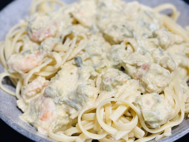 Cliquez pour zoomer ! Linguine aux poireaux et aux crevettes Thermomix par Sylvie