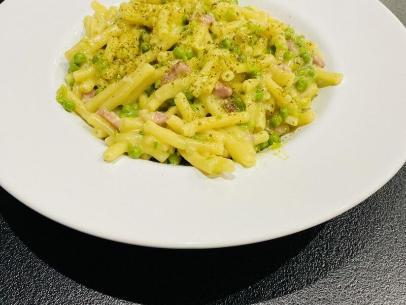 Cliquez pour zoomer ! Pâtes aux petits pois et lardons Thermomix par Sylvie