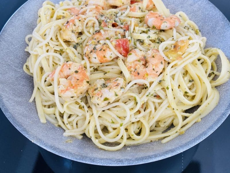 Cliquez pour zoomer ! Farfalle au pesto et crevettes Thermomix par Sylvie