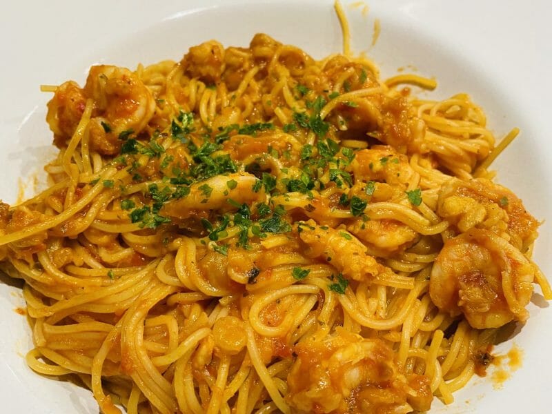 Cliquez pour zoomer ! Spaghettis aux crevettes et à l’ail Thermomix par Sylvie