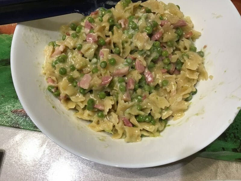 Cliquez pour zoomer ! Pâtes aux petits pois et lardons Thermomix par Claumi