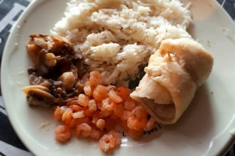 Cliquez pour zoomer ! Filets de sole aux crevettes et champignons au Thermomix