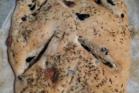 Cliquez pour zoomer ! Fougasse olives et lardons Thermomix par Anso