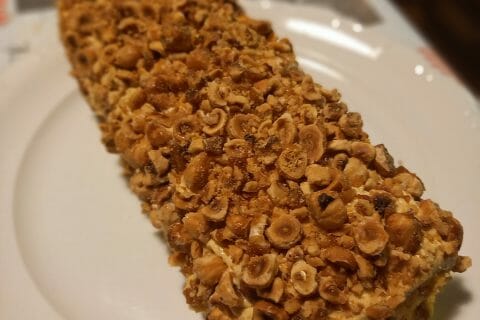 Cliquez pour zoomer ! Bûche pralinée aux éclats de noisettes caramélisés Thermomix par Fredouilli