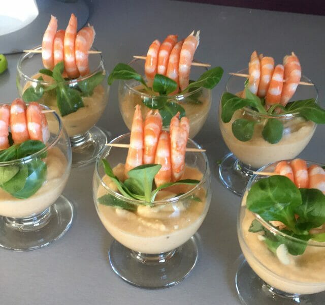 Cliquez pour zoomer ! Verrine de mousse de chou-fleur et crevettes Thermomix par thermolilie