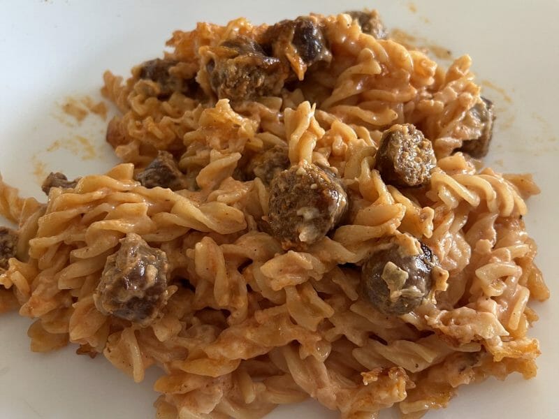 Cliquez pour zoomer ! Gratin de torsades aux merguez Thermomix par ninounette69