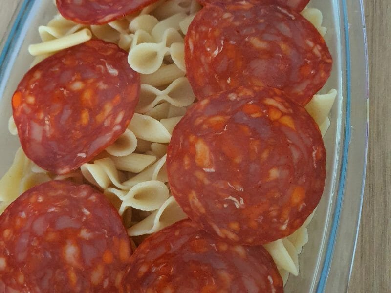 Cliquez pour zoomer ! Gratin de macaroni reblochon et chorizo Thermomix par Saperlipopette