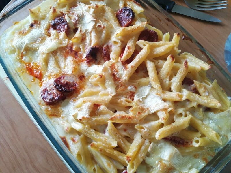 Cliquez pour zoomer ! Gratin de macaroni reblochon et chorizo Thermomix par Chat patapon