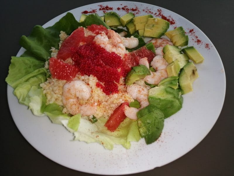 Cliquez pour zoomer ! Salade de perles aux crevettes, pamplemousse et avocat Thermomix par 🥐 Jacques27 🌝