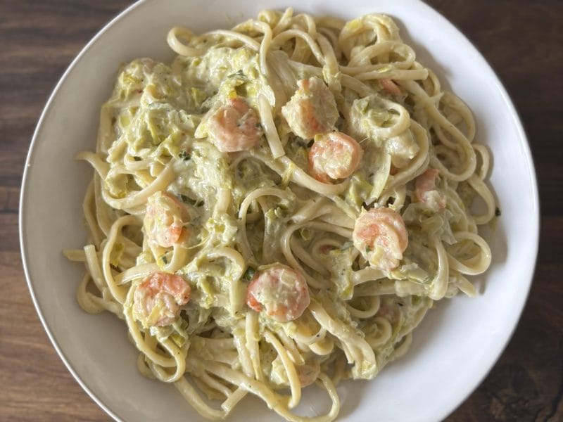 Cliquez pour zoomer ! Linguine aux poireaux et aux crevettes Thermomix par laurenecuisine