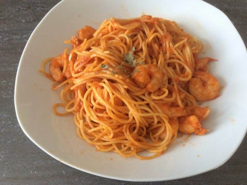 Cliquez pour zoomer ! Spaghettis aux crevettes et à l’ail Thermomix par chalazion