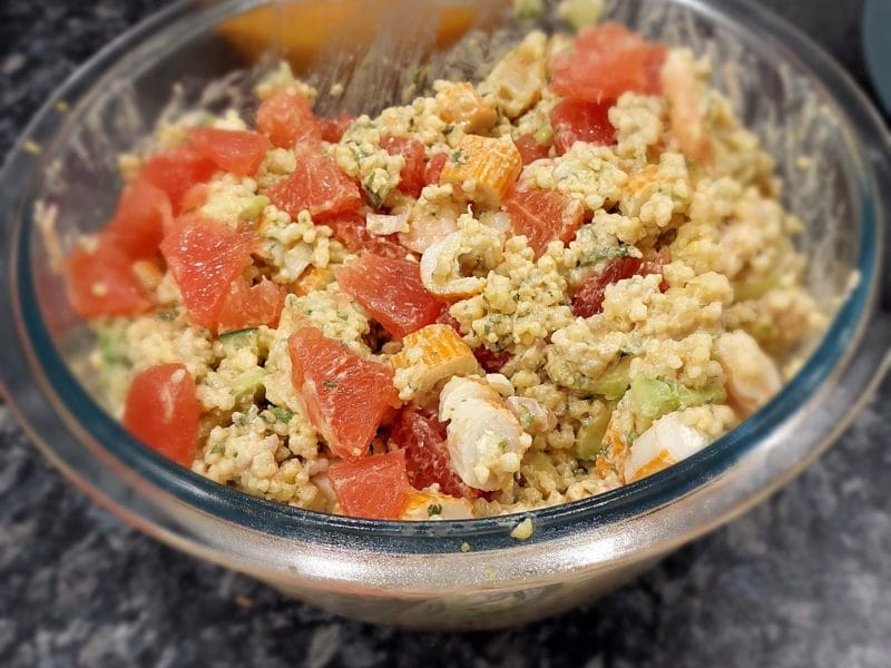 Cliquez pour zoomer ! Salade de perles aux crevettes, pamplemousse et avocat Thermomix par MaPicardie