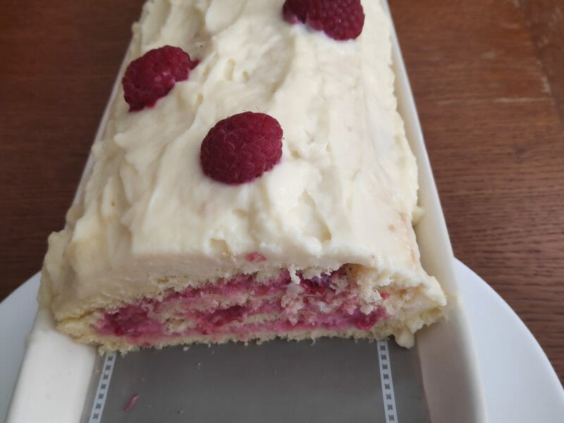 Cliquez pour zoomer ! Bûche de Noël framboises et chocolat blanc Thermomix par morsyl