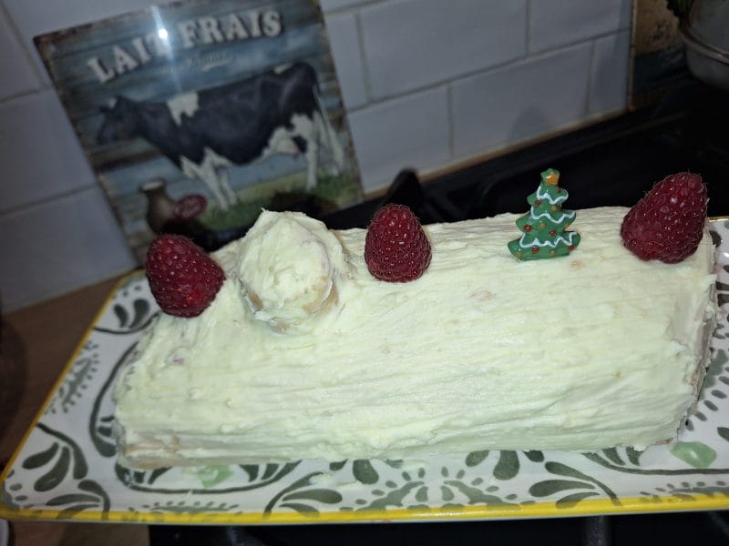 Cliquez pour zoomer ! Bûche de Noël framboises et chocolat blanc Thermomix par mounelly