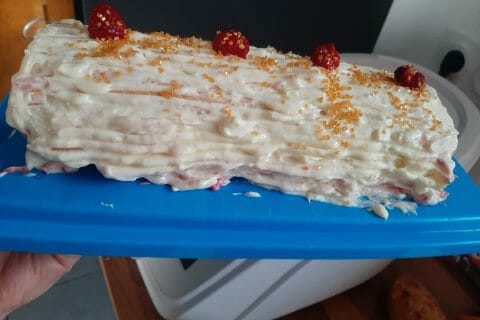 Cliquez pour zoomer ! Bûche de Noël framboises et chocolat blanc Thermomix par vanessa_b