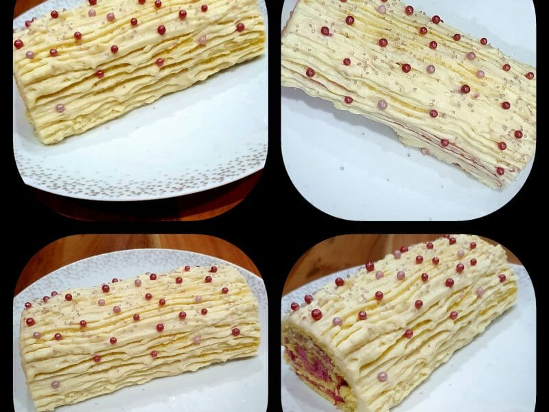 Cliquez pour zoomer ! Bûche de Noël framboises et chocolat blanc Thermomix par cecile_35