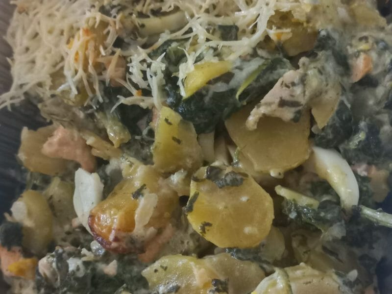 Cliquez pour zoomer ! Gratin de pommes de terre, saumon et épinards Thermomix par titiminoune