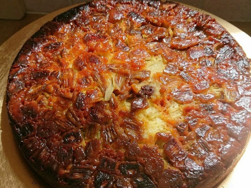 Cliquez pour zoomer ! Gâteau renversé à la rhubarbe et caramel au beurre salé Thermomix par melinmel