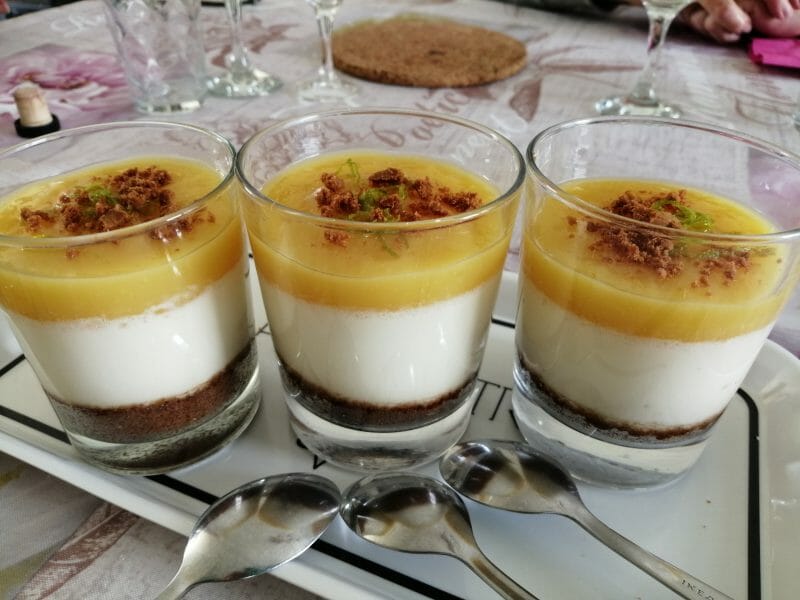 Cliquez pour zoomer ! Panna cotta citron sur sablé spéculoos et miroir de mangue Thermomix par tartinepouki