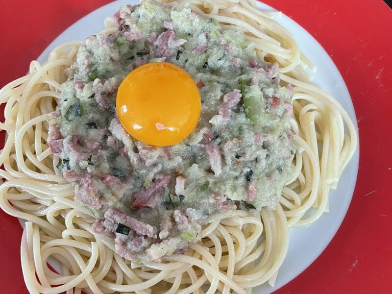 Cliquez pour zoomer ! Pâtes aux courgettes façon carbonara Thermomix par doudonuts