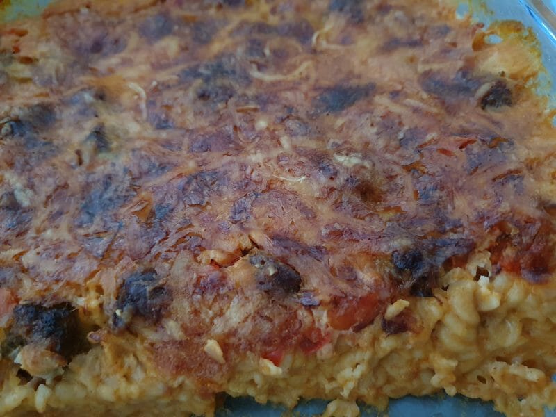 Cliquez pour zoomer ! Gratin de torsades aux merguez Thermomix par sissi080