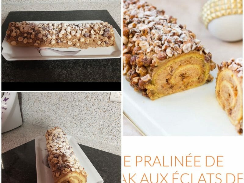 Cliquez pour zoomer ! Bûche pralinée aux éclats de noisettes caramélisés Thermomix par Maricatala