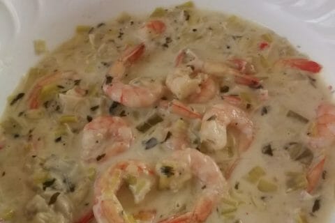 Cliquez pour zoomer ! Crevettes roses aux poireaux au Thermomix