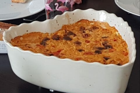 Cliquez pour zoomer ! Gratin de torsades aux merguez Thermomix par vivizou