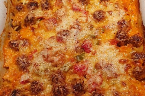 Cliquez pour zoomer ! Gratin de torsades aux merguez Thermomix par nakrel972