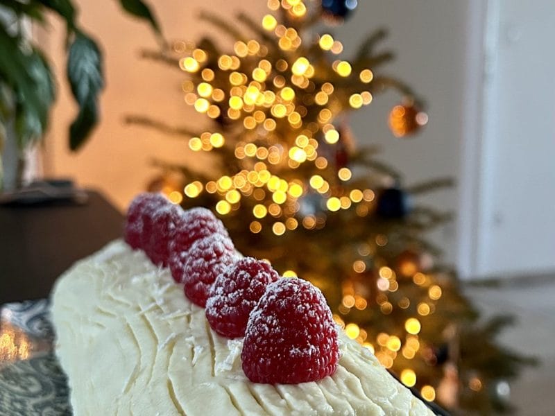 Cliquez pour zoomer ! Bûche de Noël framboises et chocolat blanc Thermomix par stephc4422