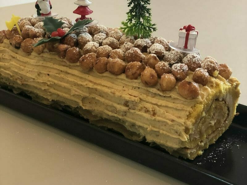 Cliquez pour zoomer ! Bûche pralinée aux éclats de noisettes caramélisés Thermomix par Fabienne