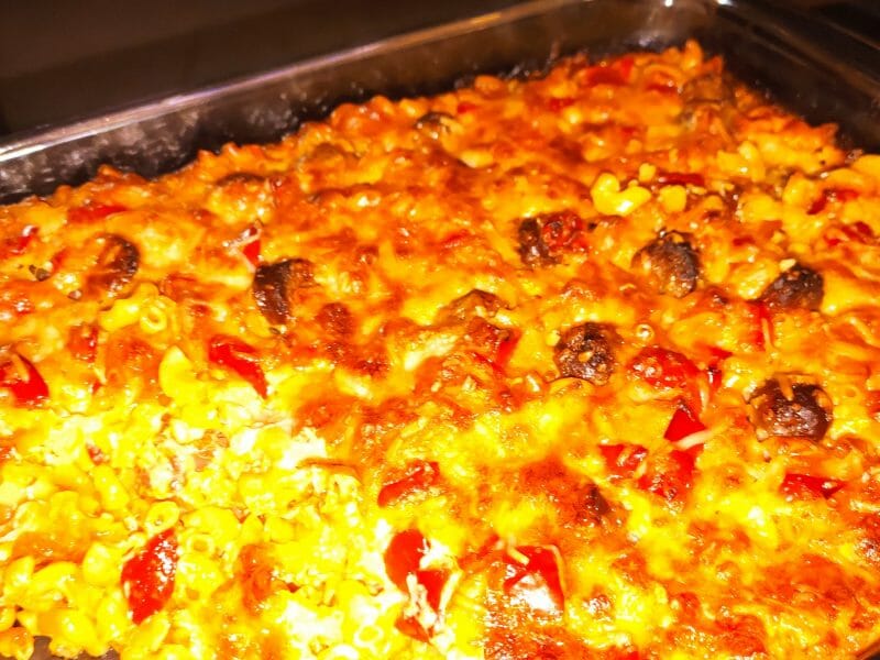 Cliquez pour zoomer ! Gratin de torsades aux merguez Thermomix par lily6784