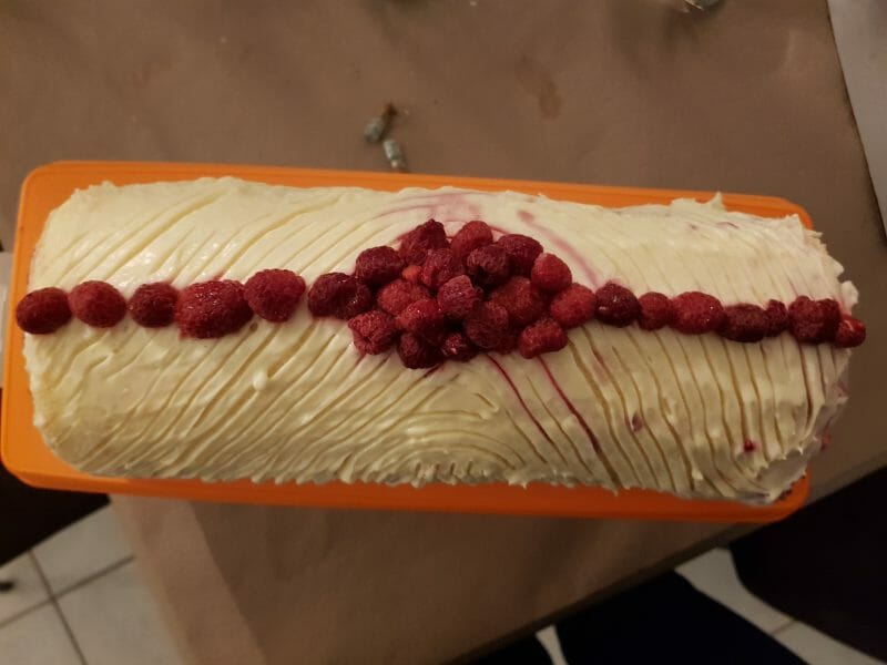 Cliquez pour zoomer ! Bûche de Noël framboises et chocolat blanc Thermomix par marinea