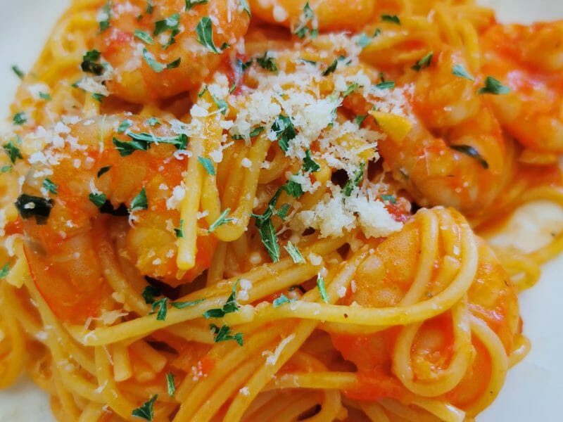 Cliquez pour zoomer ! Spaghettis aux crevettes et à l’ail Thermomix par tofmaud
