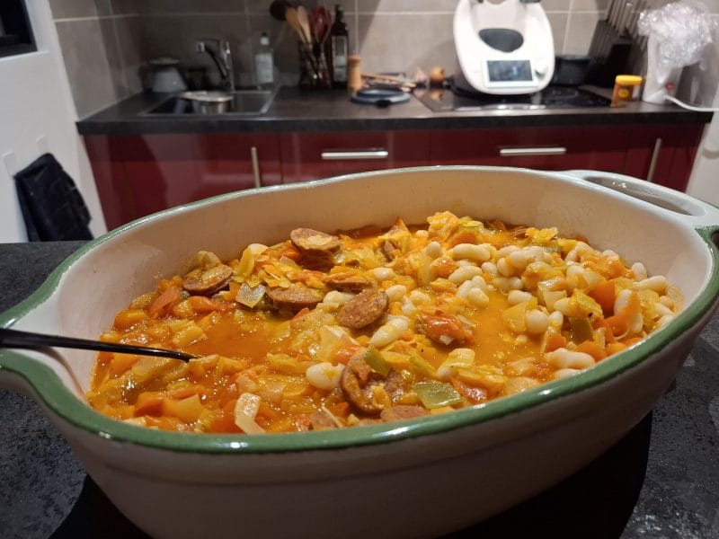 Cliquez pour zoomer ! Mijoté d’haricots blanc légumes et chorizo Thermomix par Petroni