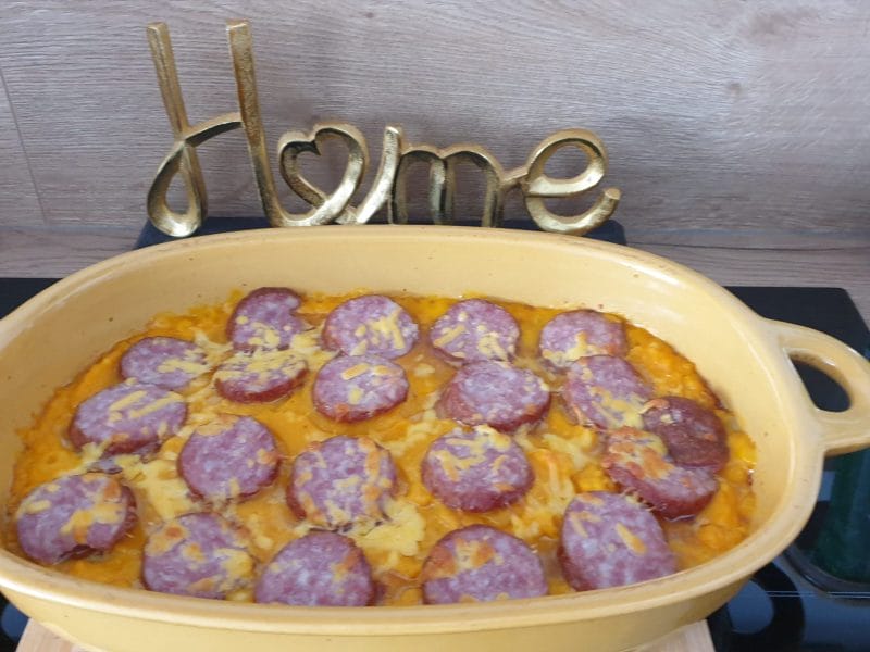 Cliquez pour zoomer ! Gratin de butternut à la saucisse de Montbéliard Thermomix par Petroni