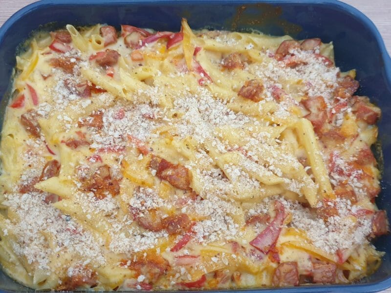 Cliquez pour zoomer ! Gratin de macaroni poivrons et chorizo Thermomix par Petroni