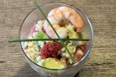 Cliquez pour zoomer ! Salade de perles aux crevettes, pamplemousse et avocat Thermomix par Lolo68
