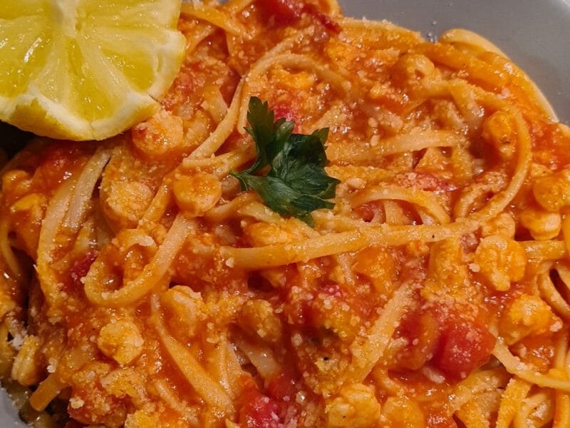 Cliquez pour zoomer ! Spaghettis aux crevettes et à l’ail Thermomix par M-repas