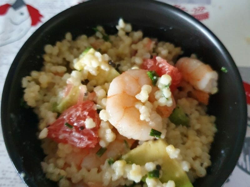 Cliquez pour zoomer ! Salade de perles aux crevettes, pamplemousse et avocat Thermomix par Pure