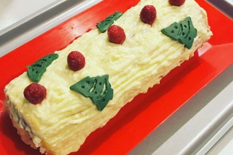 Cliquez pour zoomer ! Bûche de Noël framboises et chocolat blanc Thermomix par doky