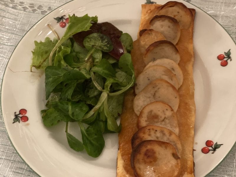 Cliquez pour zoomer ! Tarte de boudin blanc et chutney d’ananas Thermomix par steph37000