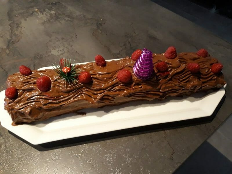Cliquez pour zoomer ! Bûche de Noël framboises et chocolat blanc Thermomix par Stephd41