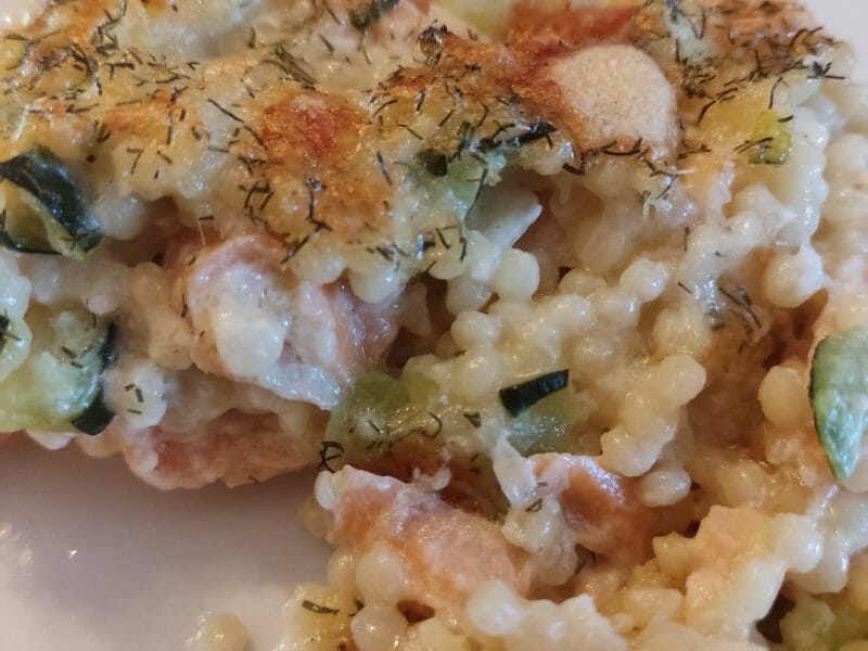 Cliquez pour zoomer ! Gratin de perles, saumon et courgettes Thermomix par mariepierrecuisine