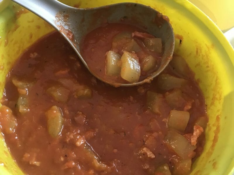 Cliquez pour zoomer ! Concombre cuit lardons tomate paprika Thermomix par mamzelle