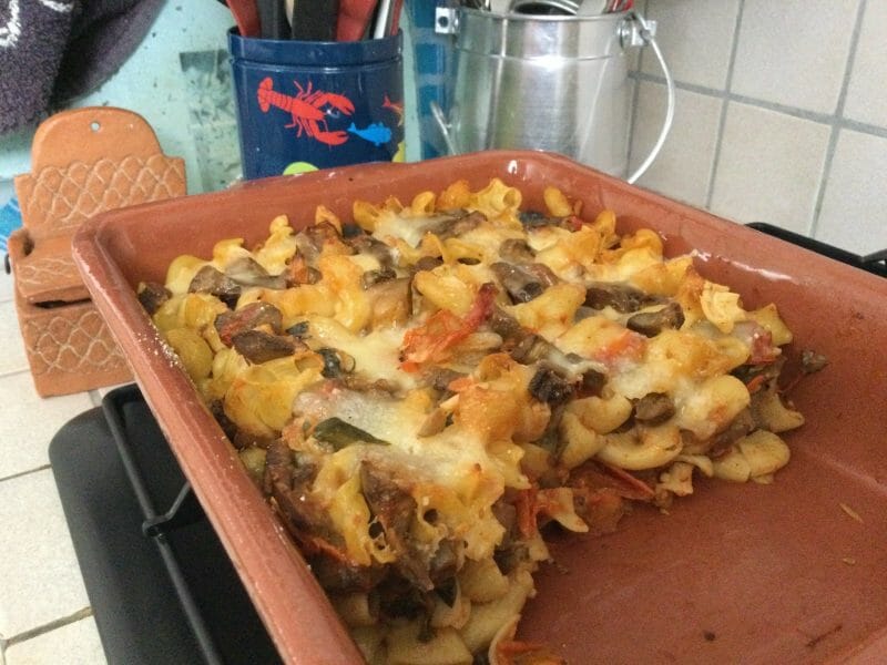 Cliquez pour zoomer ! Gratin de pâtes aux aubergines et tomates cerises Thermomix par chocolatitine