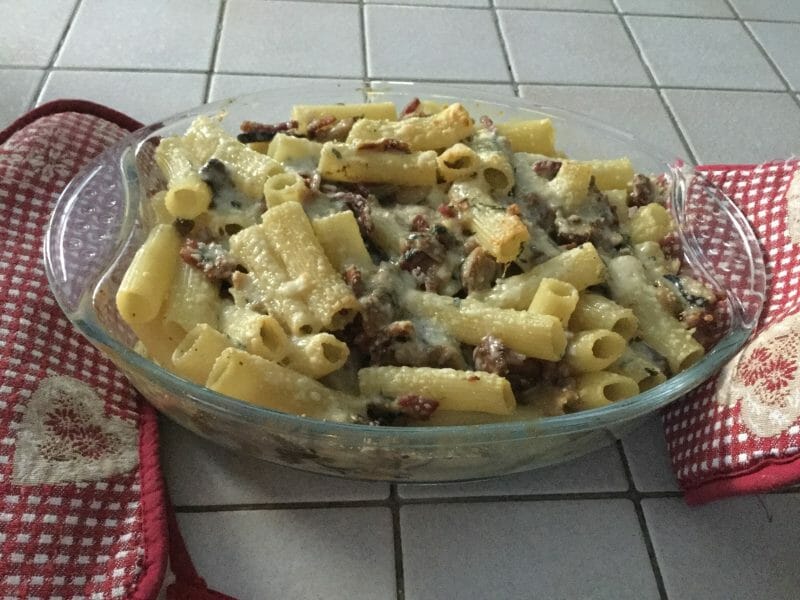 Cliquez pour zoomer ! Gratin de pennes aux champignons Thermomix par chocolatitine